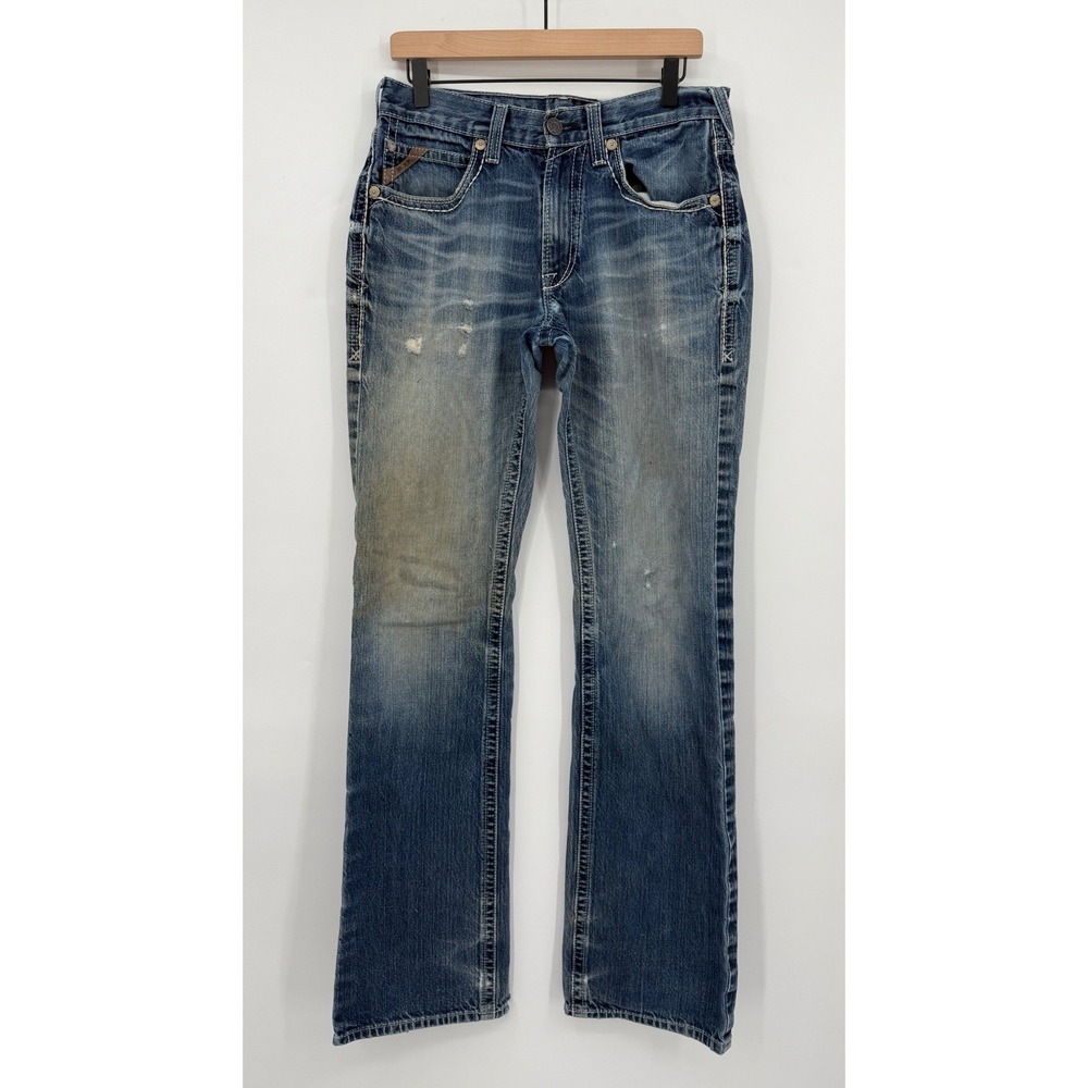 Ariat M6 Jeans Mens 32x38 Blue Distressed Bootcut Western Cowboy Heavy Wear